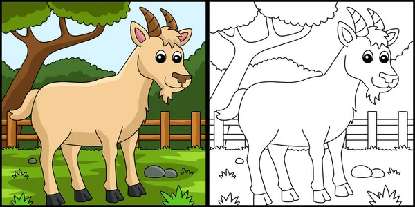 Página para colorear de cabra ilustración coloreada — Vector de stock