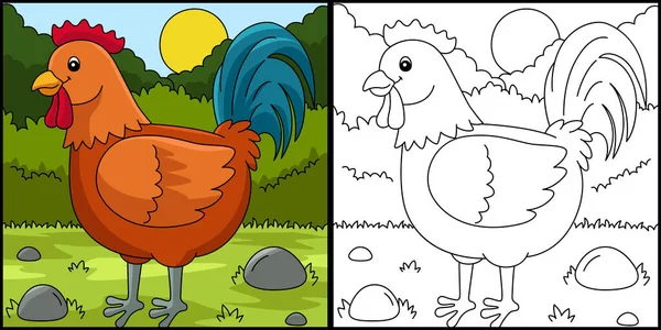 Coloriage Coq Illustration colorée — Image vectorielle