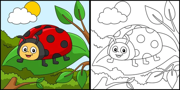 Ladybug zbarvení stránky barevné ilustrace — Stockový vektor