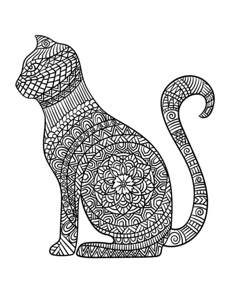 Cat Mandala kolorowanki dla dorosłych — Wektor stockowy