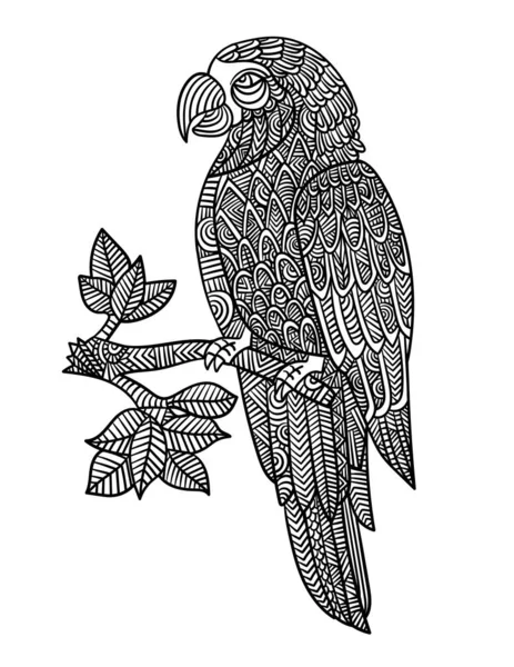 Страницы раскраски попугая Мандала для взрослых — стоковый вектор