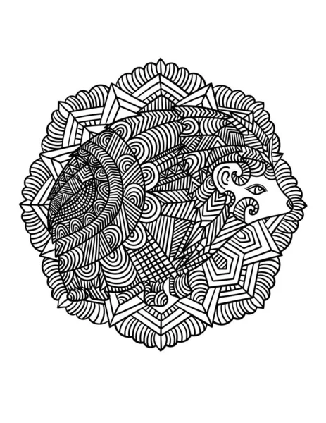 Hedgehog Mandala Coloring Pages for Adults — Stock Vector