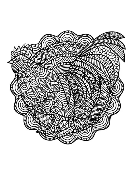 Halaman Pewarnaan Mandala Ayam untuk Dewasa - Stok Vektor