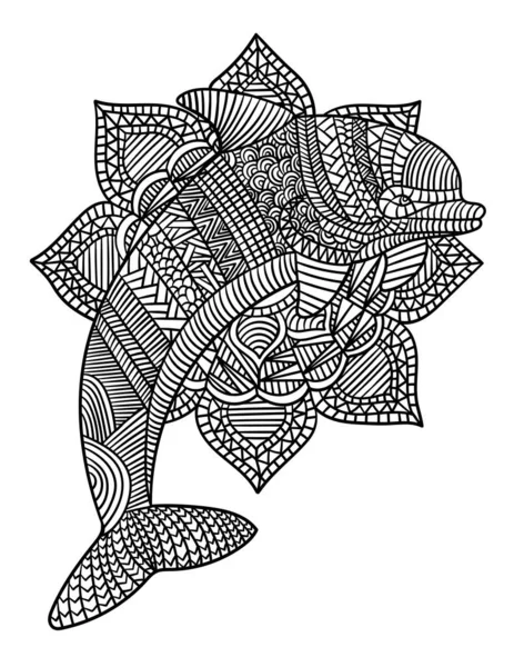 Dolphin Mandala Páginas para colorir para adultos —  Vetores de Stock