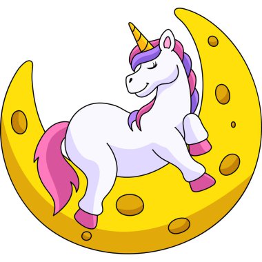 Tek boynuzlu at Ay 'da Uyuyor Çizgi Film Clipart 