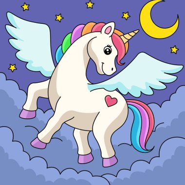 Uçan Tekboynuz Renkli Çizgi Film Çizimi 