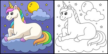 Bulut Renk Sayfasında Tek Boynuzlu At Yatıyor