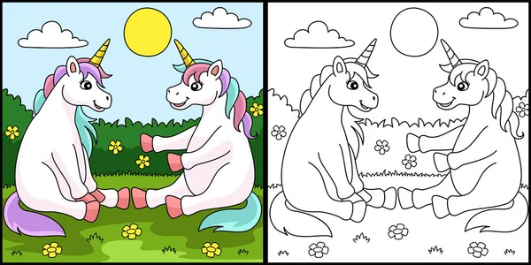 Unicorn Vorbind cu un prieten pagina de colorat — Vector de stoc