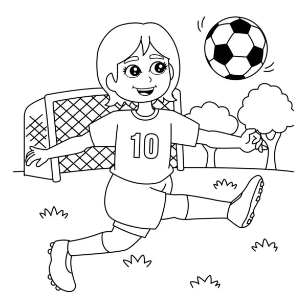 子供のためのサッカーのぬりえページをプレイ女の子 — ストックベクタ