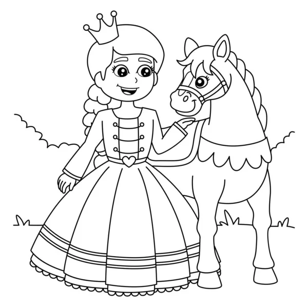 Prinsessan och häst målarbok för barn — Stock vektor
