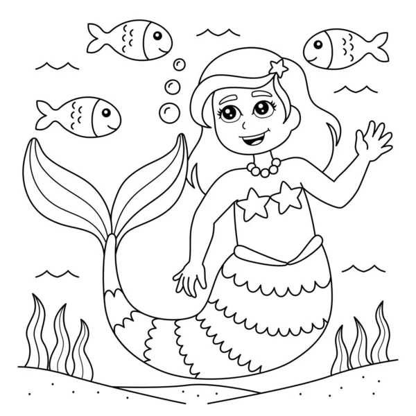 Meerjungfrau Malseite für Kinder — Stockvektor