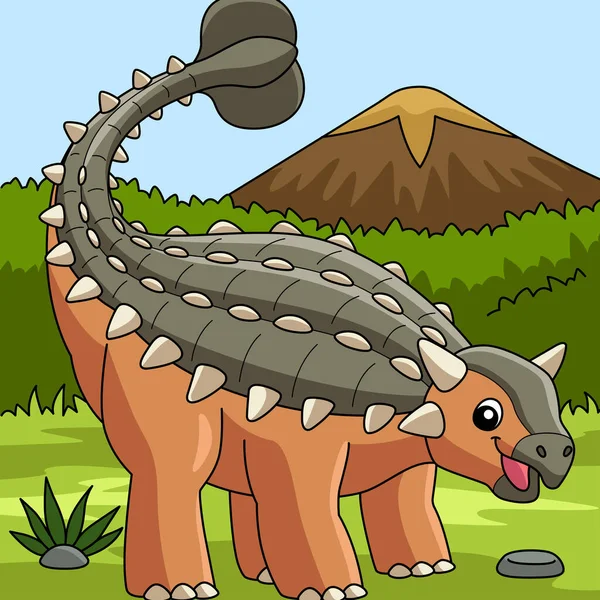 Ankylosaurus Dinosaurus barevné kreslené ilustrace — Stockový vektor