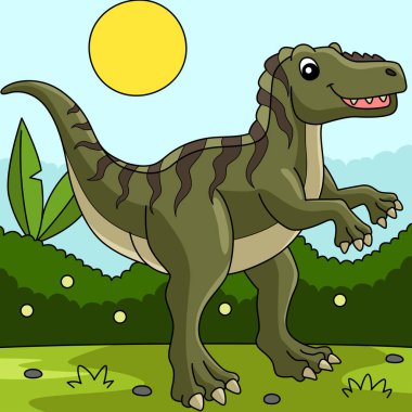 Fukuiraptor Dinozor Renkli Çizgi Film Çizimi