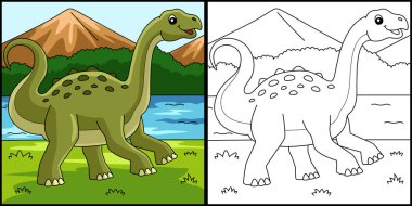 Neuquensaurus Dinozor Renklendirme Sayfası İllüstrasyonu