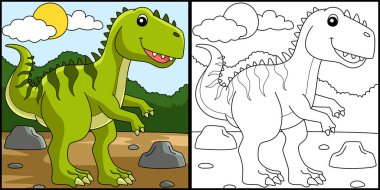 Giganotosaurus Dinozor Renklendirme Sayfası İllüstrasyonu