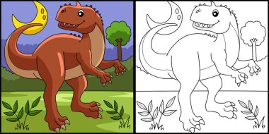 Rajasaurus Dinozor Renklendirme Sayfası İllüstrasyonu