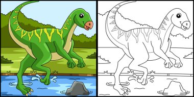 Qantassaurus Dinozor Renklendirme Sayfası İllüstrasyonu