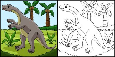 Lufengosaurus Dinozor Renklendirme Sayfası İllüstrasyonu