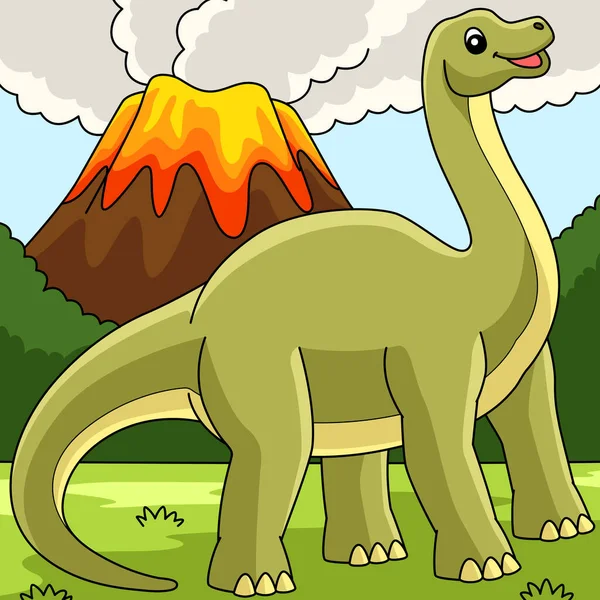 Brontosaurus Dinosaurie färgad tecknad Illustration — Stock vektor