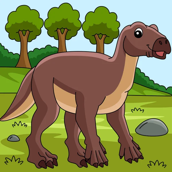 Ilustracja Iguanodon Dinozaur kolorowe kreskówki — Wektor stockowy