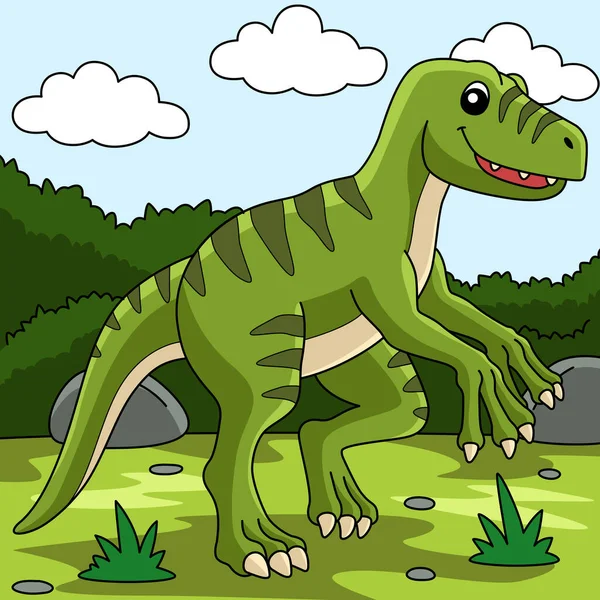 Illustrazione colorata del fumetto del dinosauro del velociraptor — Vettoriale Stock