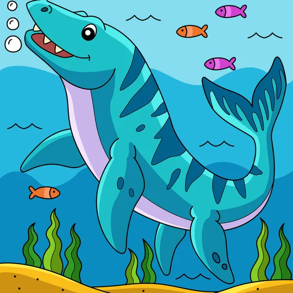 Mosasaurus Dinosaur Colored Cartoon Illustration — 스톡 벡터