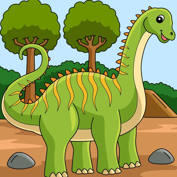 Diplodocus Dinosaurie färgad tecknad Illustration — Stock vektor