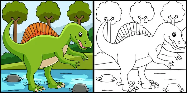 Página para colorear de dinosaurios Spinosaurus Ilustración — Vector de stock