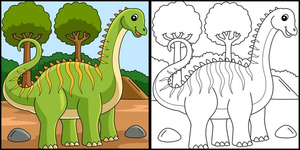 Diplodocus Dinosaur Coloring Page Illustration — 스톡 벡터