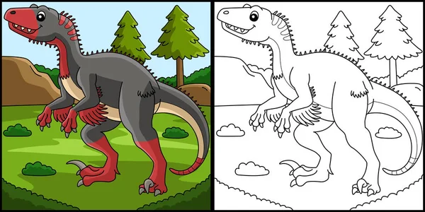 Utahraptor Dinosaurie Färgläggning sida Illustration — Stock vektor