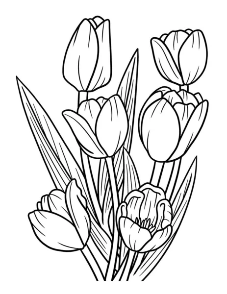 Tulpen Blumen Malseite für Erwachsene — Stockvektor