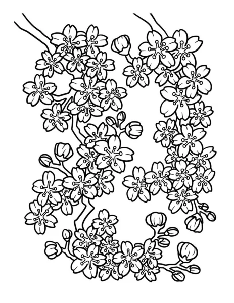 Třešňové květy zbarvení stránky pro dospělé — Stockový vektor
