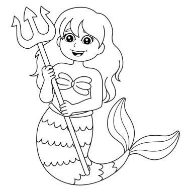 Denizkızı Üç Dişli Mızrak Renk Sayfası İzole Edildi