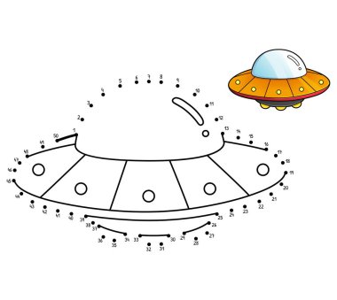 Dot to Dot UFO Çocuklar için Ayırılmış Renk Sayfası