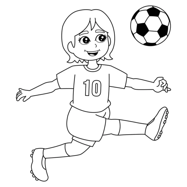 Jente som spiller fotball Coloring Side Isolert – stockvektor