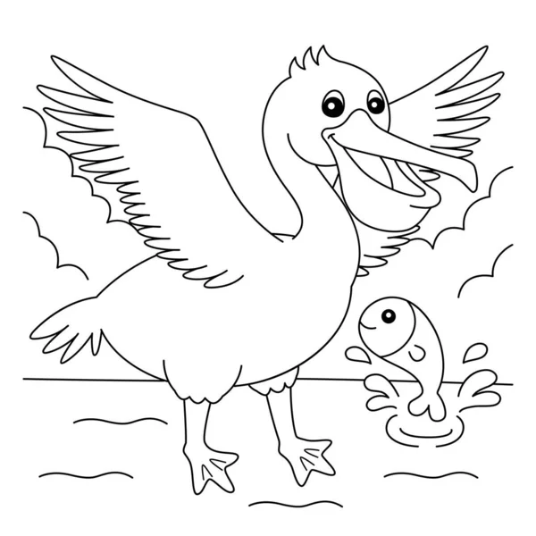 Pelikan Animal Coloring Page för barn — Stock vektor