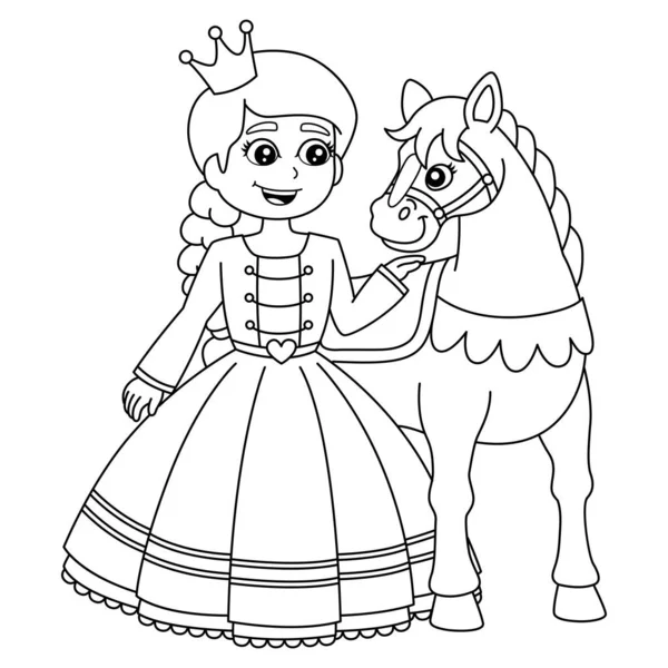 Prinsessan och häst färg Page Isolerad för barn — Stock vektor