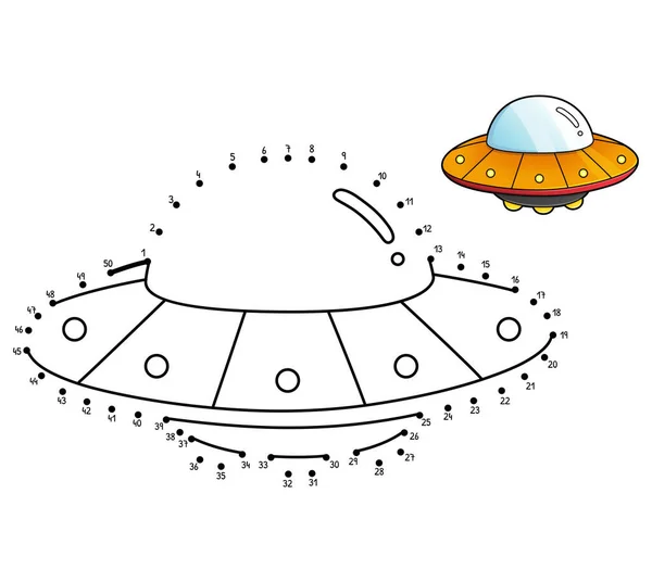 Dot to Dot UFO isolerad färg sida för barn — Stock vektor