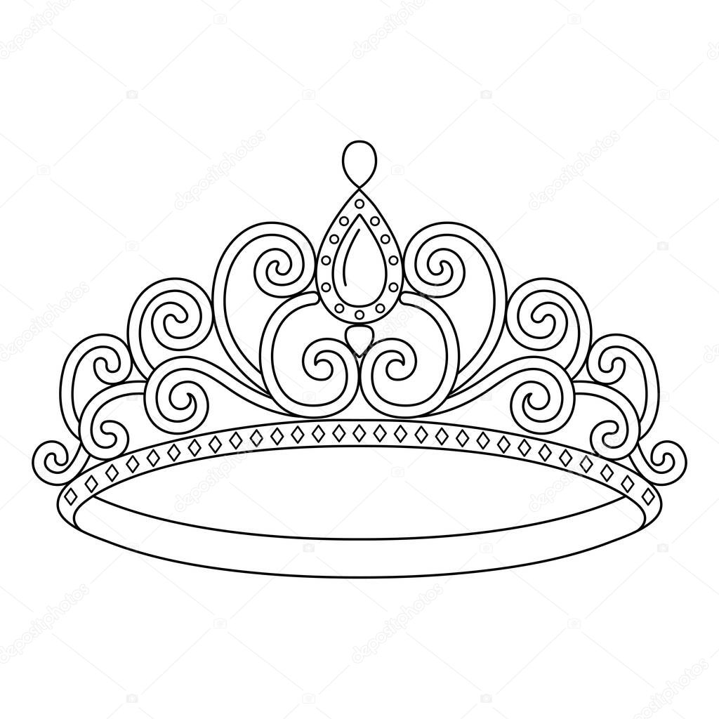 Princess Crown Coloring Page Isolated