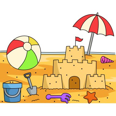  Plajdaki Oyuncak Çizgi Filmi Renkli Clipart 