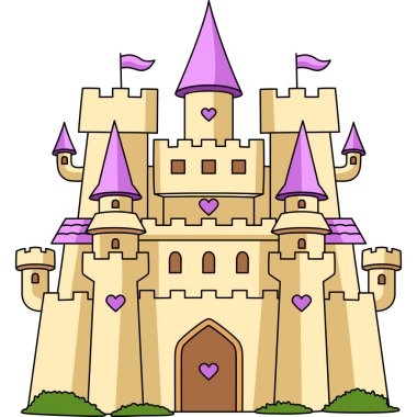 Büyük Şato Çizgi Filmi Renkli Clipart İllüstrasyonu
