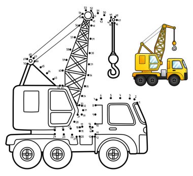 Dot to Dot Crane Çocuklar için Ayırılmış Renk Sayfası