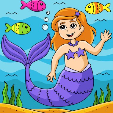 Güzel Denizkızı Renkli Çizgi Film Çizimi