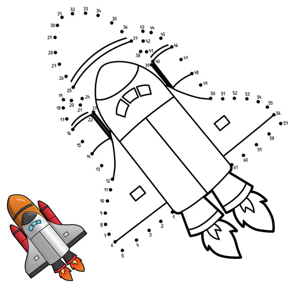 Dot to Dot Rocket színezés Elszigetelt oldal gyerekeknek — Stock Vector