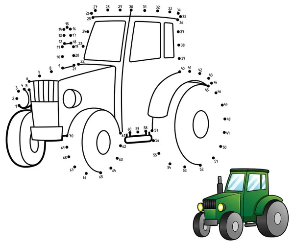 Dot to Dot拖拉机分离的儿童彩色页 — 图库矢量图片