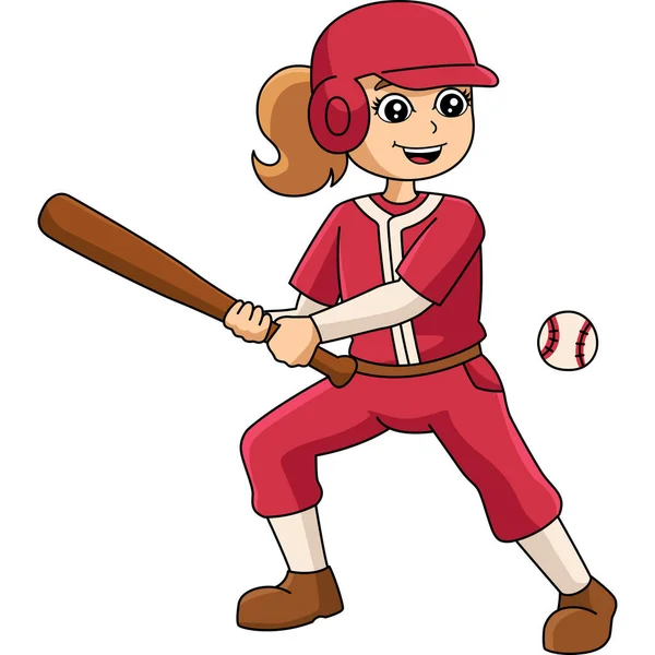Jente som spiller Baseball Cartoon Farget Clipart – stockvektor