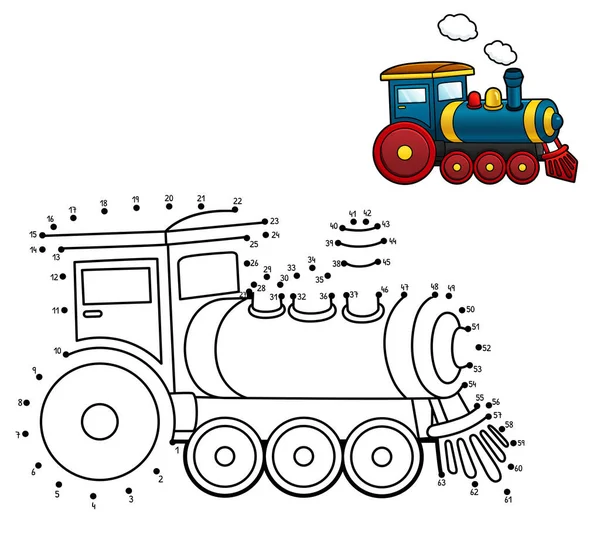 Dot to Dot Steam Locomotive Isolated Coloring — стоковый вектор