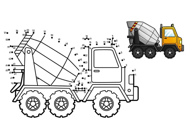 Dot to Dot Concrete Mixer Isolated Coloring Page — Vettoriale Stock