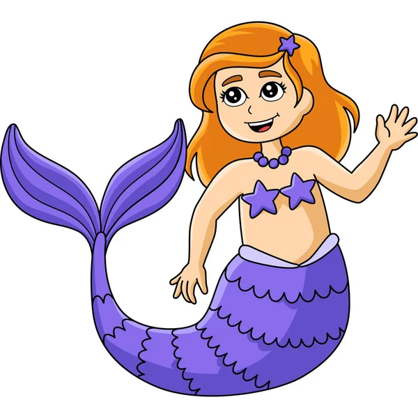 Beautiful Mermaid Cartoon Colored Clipart — Stock Vector