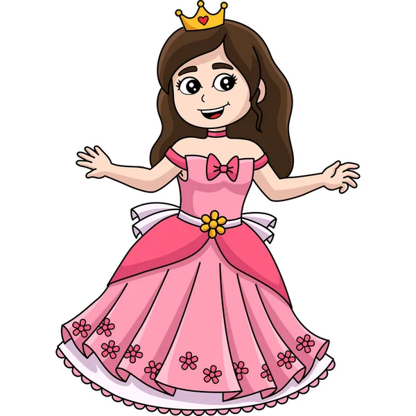 Prinsessan framför slottet tecknad Clipart — Stock vektor